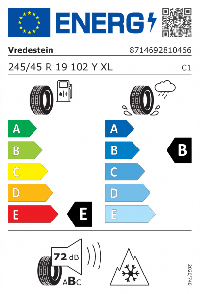 Vredestein Quatrac Pro+ 245/45 R19 102Y XL Eurolabel